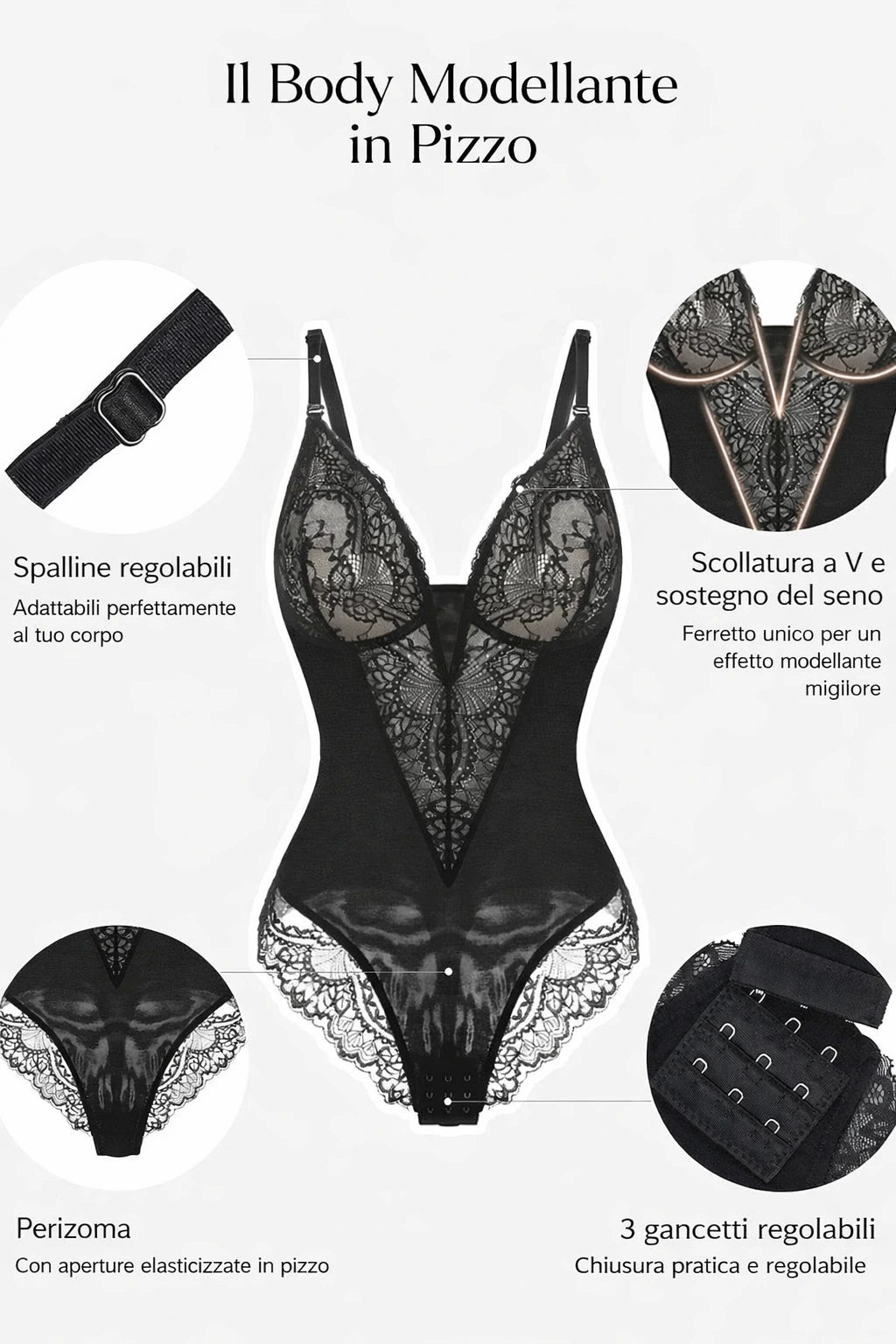 Body Modellante in Pizzo con Scollo a V