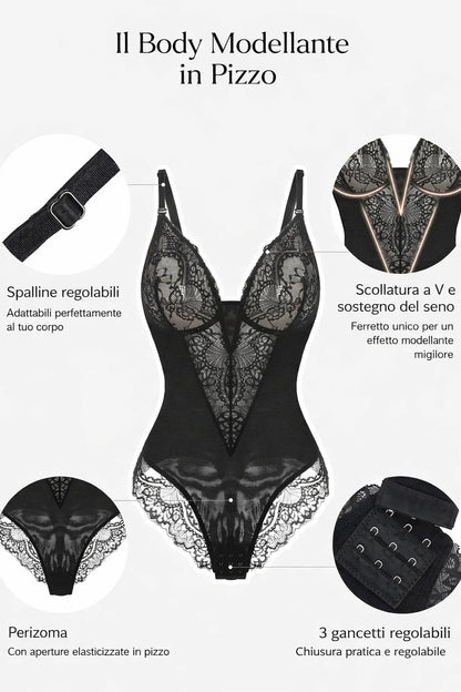 Body Modellante in Pizzo con Scollo a V