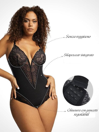 Body Modellante in Pizzo con Scollo a V