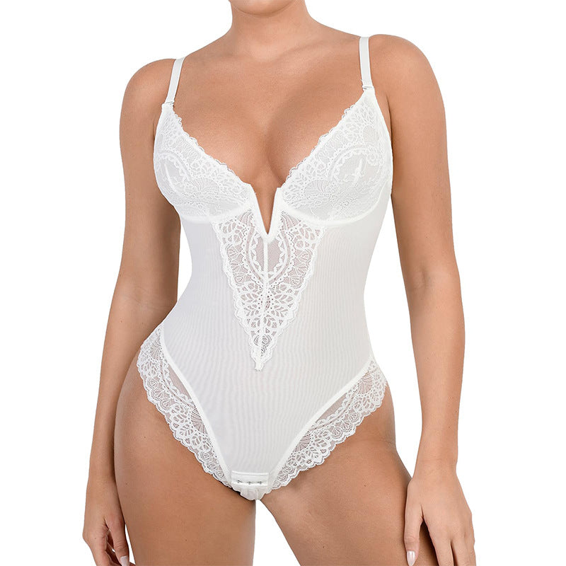 Body Modellante in Pizzo con Scollo a V