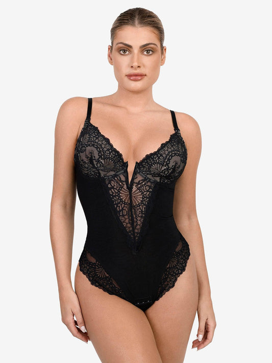 Body Modellante in Pizzo con Scollo a V