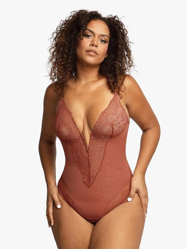 Body Modellante in Pizzo con Scollo a V