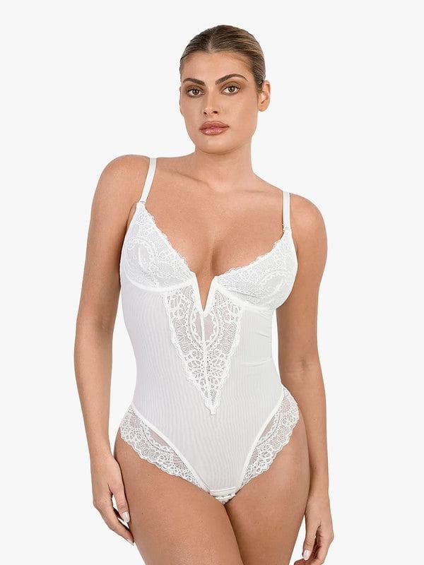 Body Modellante in Pizzo con Scollo a V